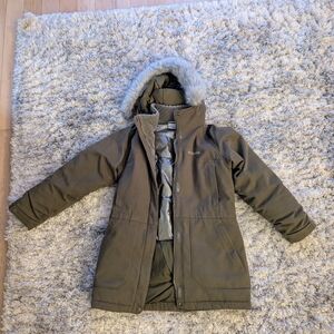 Columbia Kids Tan Puffer Coat with Faux Fur Hood